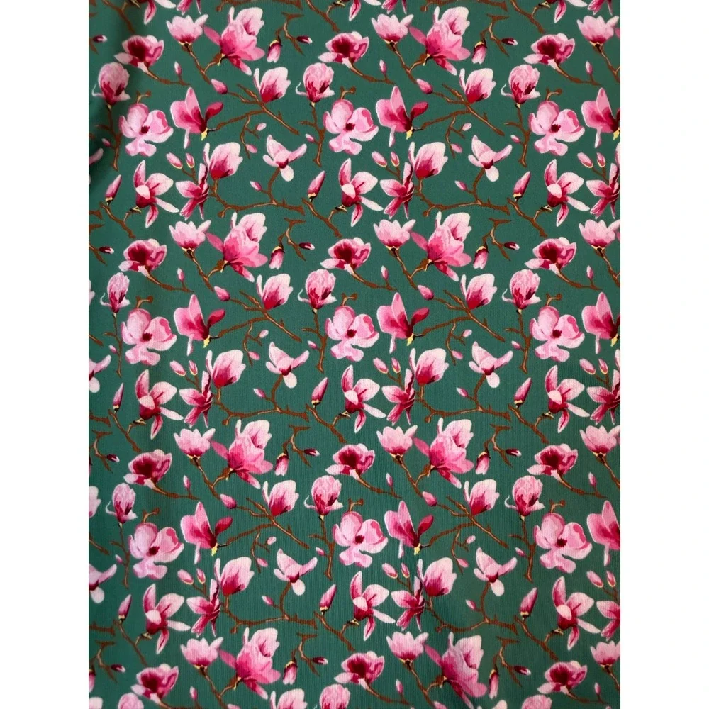 774 Signature Mens 2XL‎ Green Pink Floral Cherry Blossom Golf Performance Polo